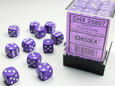 Chessex Opaque Würfelset – Lila mit weißen Augen (36x W6, 12 mm)