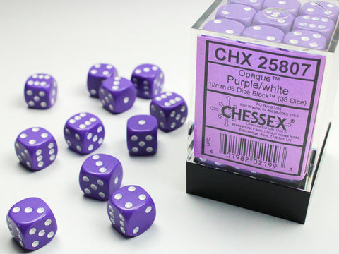 Chessex Opaque Würfelset – Lila mit weißen Augen (36x W6, 12 mm)