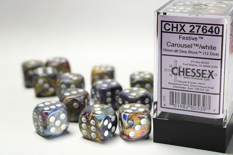 Chessex Festive Dice Set – Carousel with White Dots (12x D6, 16 mm)