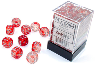 Chessex Nebula Luminary Würfelset – Rot mit silbernen Augen (36x W6, 12 mm)