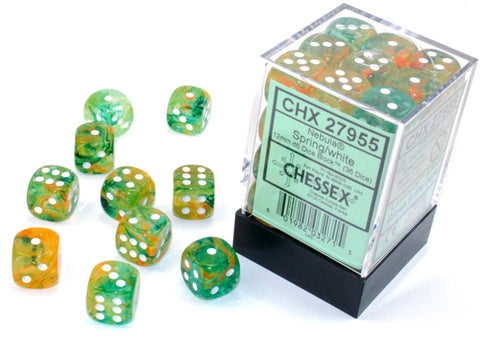 Chessex Nebula Luminary Die Set – Spring with White Eyes (36x D6, 12 mm)