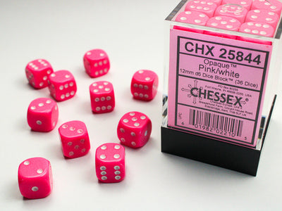 Chessex Opaque Würfelset – Pink mit weißen Augen (36x W6, 12 mm)