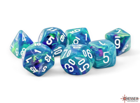 Chessex Festive Mega-hedral Die Set – Waterlily with White Lettering (7-piece)