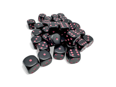 Chessex Opaque Würfelset – Schwarz mit pinken Augen (36x W6, 12 mm)