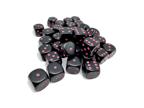 Chessex Opaque Die Set – Black with Pink Eyes (36x W6, 12 mm)