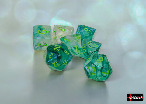 Chessex Borealis Luminary Würfelset – Kelp mit hellgrüner Schrift (7-teilig)