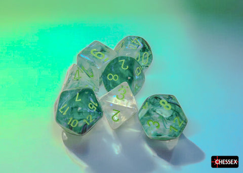 Chessex Borealis Luminary Würfelset – Kelp mit hellgrüner Schrift (7-teilig)