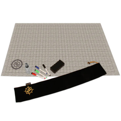 ENHANCE RPG Grid Mat - Tabletop DnD Map (24x36 inch) Battle Grid Game Mat with Pouch, Marker Kit (Stone)