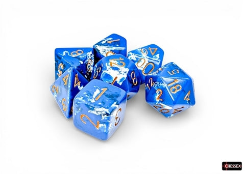 Chessex Brush Dice Set – Wavebreak with Gold Lettering (7-piece)
