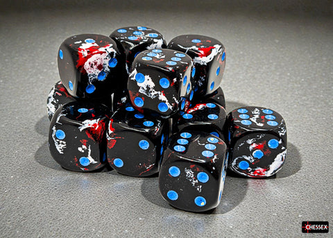 Chessex Brush Würfelset – Dark Side mit blauen Augen (12x W6, 16 mm)