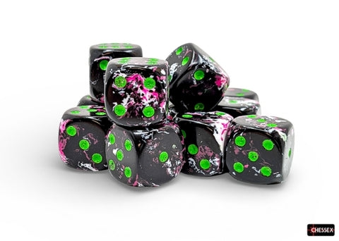 Chessex Brush Dice Set – Paintball with Green Eyes (12x D6, 16 mm)