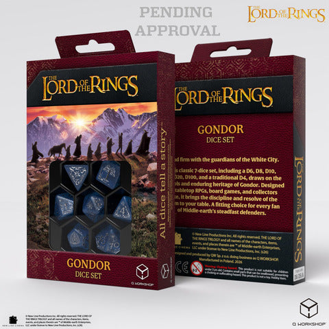 Q WORKSHOP Der Herr der Ringe: Gondor Würfelset – Dunkelblau/Silber (7-teilig)