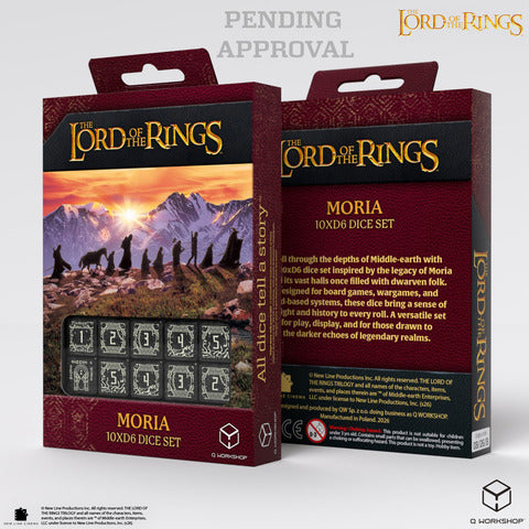 Q WORKSHOP The Lord of the Rings: Moria Dice Set – Black with Glow-in-the-Dark Engravings (10x D6)