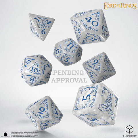 Q WORKSHOP Der Herr der Ringe: Bruchtal Würfelset – Stone, Perlweiß/Blau (7-teilig)