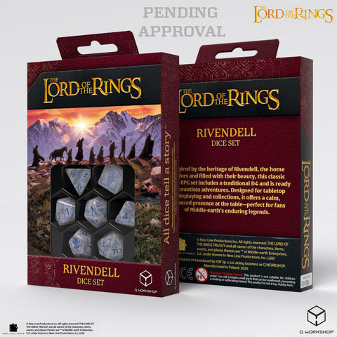 Q WORKSHOP Der Herr der Ringe: Bruchtal Würfelset – Stone, Perlweiß/Blau (7-teilig)