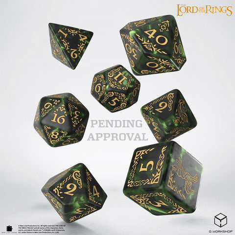 Q WORKSHOP Der Herr der Ringe: Rohan Würfelset – Dunkelgrün/Gold (7-teilig)