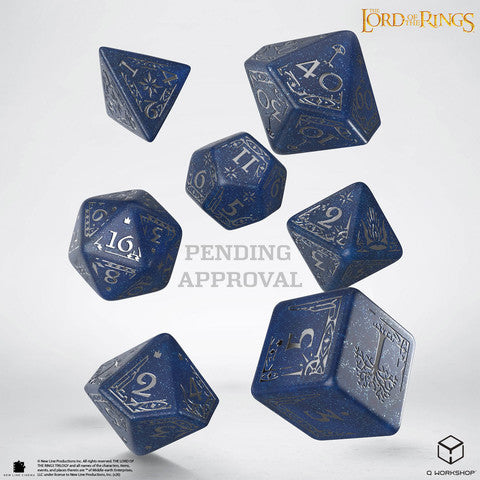 Q WORKSHOP Der Herr der Ringe: Gondor Würfelset – Dunkelblau/Silber (7-teilig)