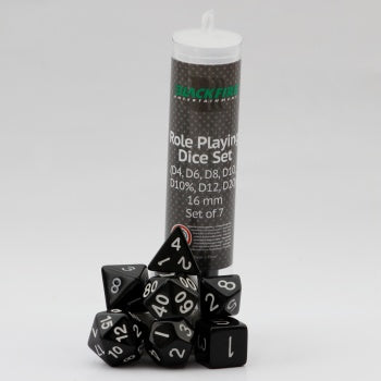 Blackfire Dice - 16mm Role Playing Dice Set - Black (7 Dice)