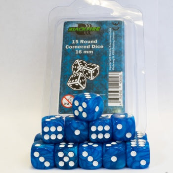 Blackfire Dice - 16mm D6 Dice Set - Marbled Light Blue (15 Dice)