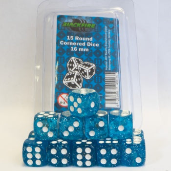 Blackfire Dice - 16mm D6 Dice Set - Glitter Blue (15 Dice)