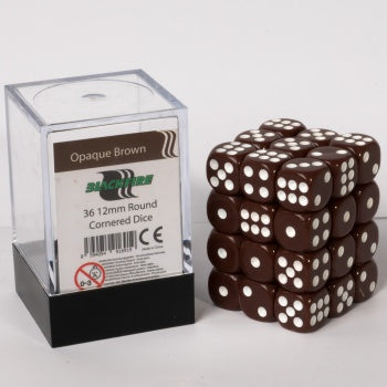 Blackfire Dice Cube - 12mm D6 36 Dice Set - Opaque Brown