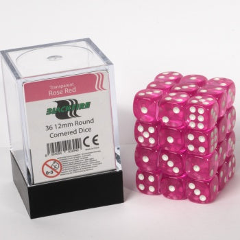 Blackfire Dice Cube - 12mm D6 36 Dice Set - Transparent Rose Red