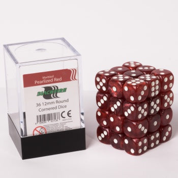 Blackfire Dice Cube - 12mm D6 36 Dice Set - Marbled Pearlized Red