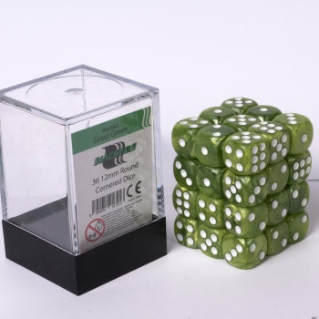 Blackfire Dice Cube - 12mm D6 36 Dice Set - Marbled Grass Green