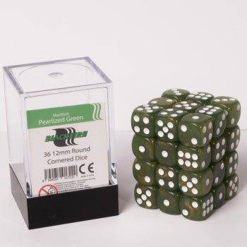 Blackfire Dice Cube - 12mm D6 36 Dice Set - Marbled Pearlized Green