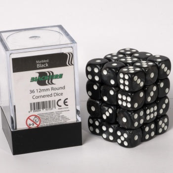 Blackfire Dice Cube - 12mm D6 36 Dice Set - Marbled Black