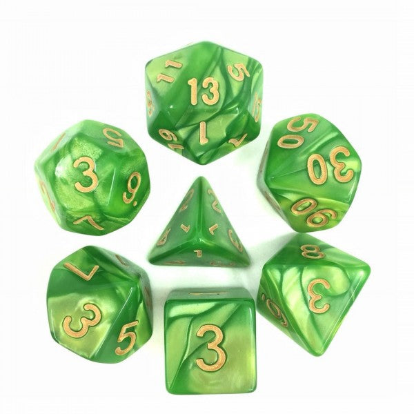 HD Dice - Pearl Dice Set (7 pcs), Light Green (Gold Font)