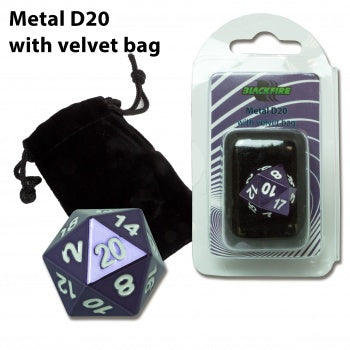Blackfire Dice - D20 Metal with velvet bag - Purple