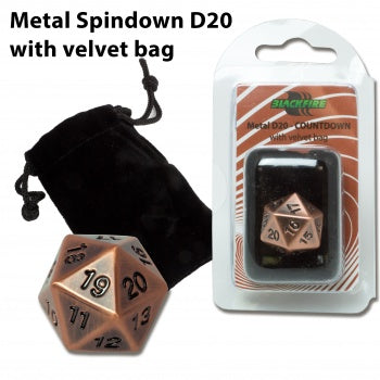 Blackfire Dice - D20 Metal Spindown with velvet bag - Antique Copper