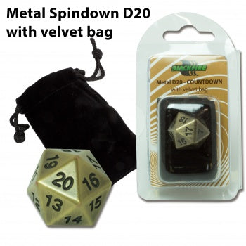 Blackfire Dice - D20 Metal Spindown with velvet bag - Antique Gold