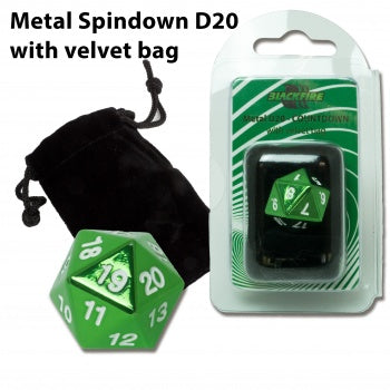 Blackfire Dice - D20 Metal Spindown with velvet bag - Green