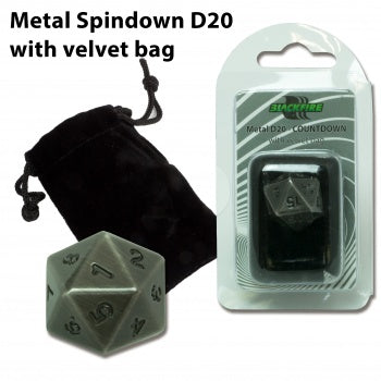 Blackfire Dice - D20 Metal Spindown with velvet bag - Antique Silver