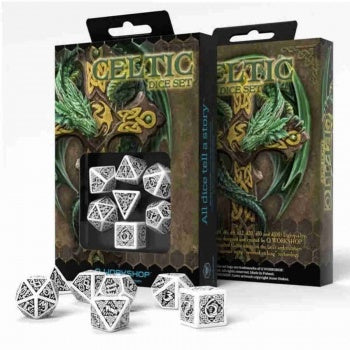 Celtic 3D Revised Black & white Dice Set (7)