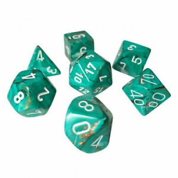 Chessex Marble Polyhedral 7-Die Set - Oxi-Copper w/white