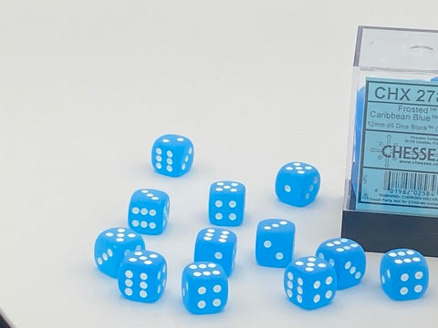 Chessex Frosted Die Set – Caribbean Blue with White Dots (36x W6, 12 mm)