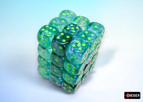 Chessex Borealis Dice Set – Kelp with Light Green Eyes (36x D6, 12 mm)