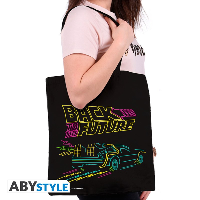 Zurück in die Zukunft Tragetasche "Neon DeLorean"