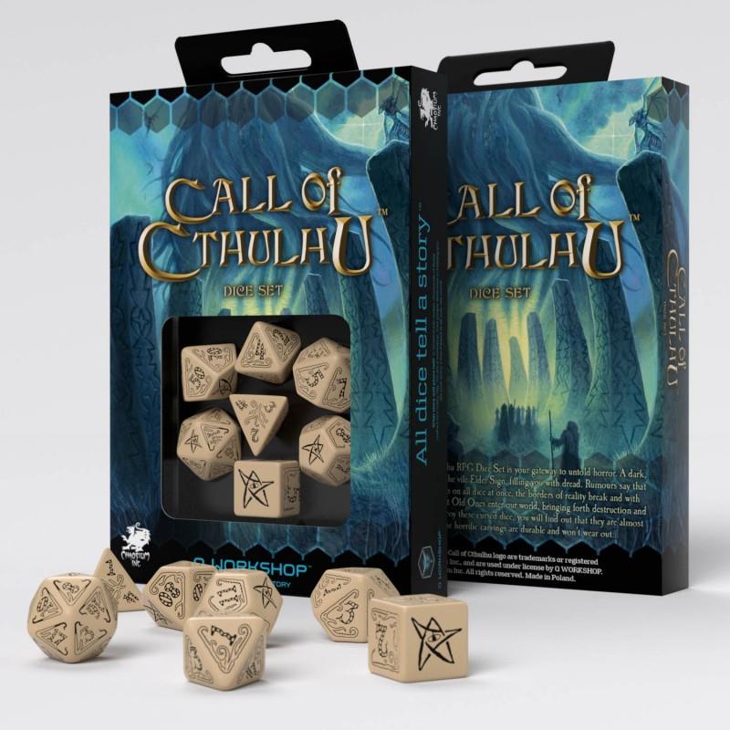 Cthulhu Würfelset Beige & Schwarz (7 Stück)