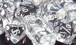 Translucent 16mm d6 pips Dice Blocks (12 Dice) Clear/white