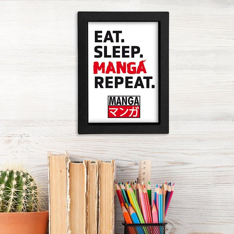 Eat Sleep Manga Repeat Kraft Frame Black