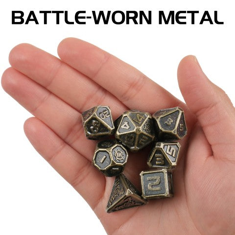 ENHANCE Tabletop RPGs 7pc DnD Metal Dice Set with Case and Dice Bag