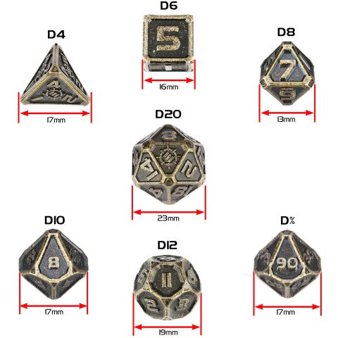 ENHANCE Tabletop RPGs 7pc DnD Metal Dice Set with Case and Dice Bag