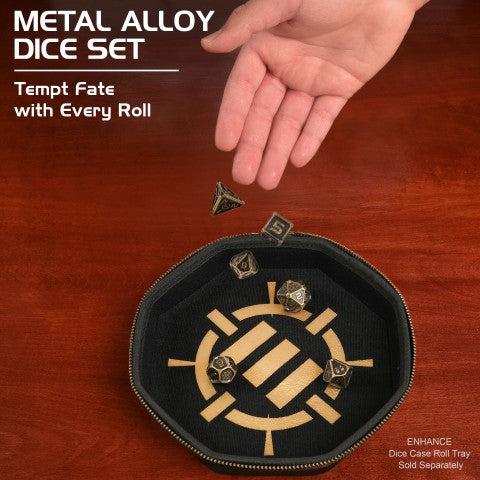 ENHANCE Tabletop RPGs 7pc DnD Metal Dice Set with Case and Dice Bag
