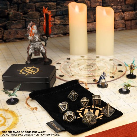 ENHANCE Tabletop RPGs 7pc DnD Metal Dice Set with Case and Dice Bag