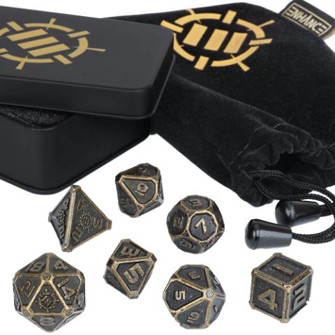 ENHANCE Tabletop RPGs 7pc DnD Metal Dice Set with Case and Dice Bag