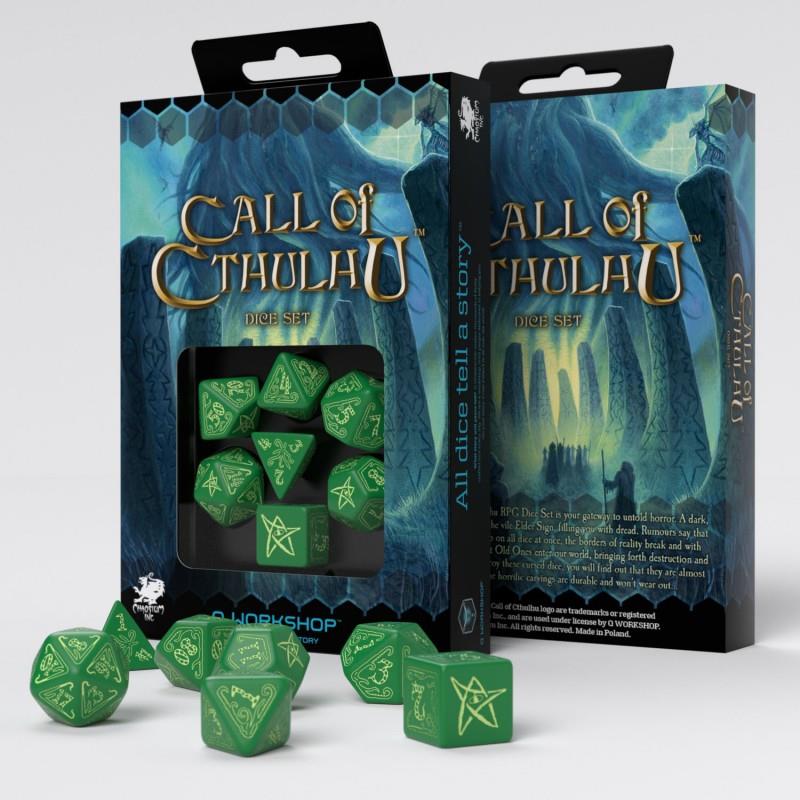 Cthulhu Würfelset Grün & Glow in the Dark (7 Stück)
